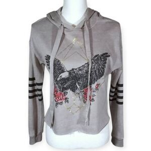 NO BOUNDARIES GRAY GRAPHIC CROP HOODIE SZ.S EUC